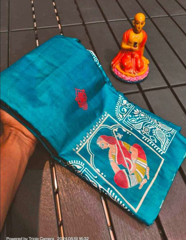 Handcrafted Tussar Silk Firozi Blue Saree – Free Size, Traditional & Contemporary Fusion