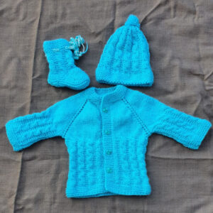 Sky Blue 100% Wool Sweater, Cap & Socks Set for Kids – Handknitted with Love