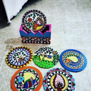 Hand-Painted Wooden Coasters Set of 6 – Unique Artisan Designs for Home Decor