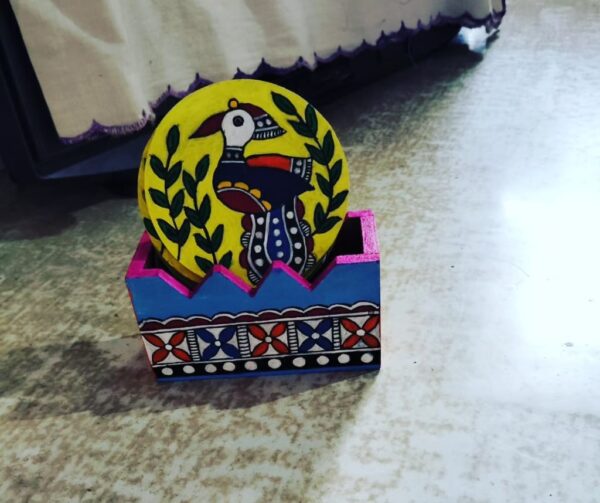 Hand painted Wooden Coasters with Bird Design – Set of 6