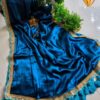 Handcrafted Pure Raga Tissue Silk Blue Sari – Free Size, Elegant and Timeless Design