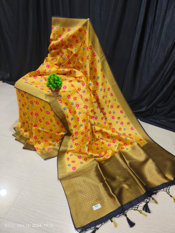 Lemon Yellow Paithani Silk Saree with Intricate Meena Embroidery and Golden-Black Border