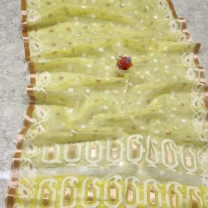 Radiant Lemon Yellow Handcrafted Muslin Silk Jamdani Saree with Zari Butti and Border