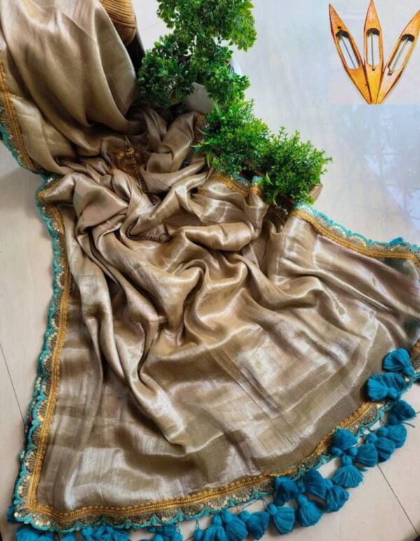 Pure Raga Light Brown Handcrafted Tissue Silk Sari – Luxurious, Elegant, and Timeless