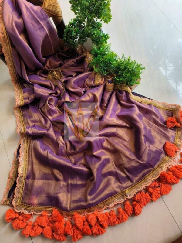 Pure Raga Tissue Silk Handcrafted Magenta Sari – Free Size