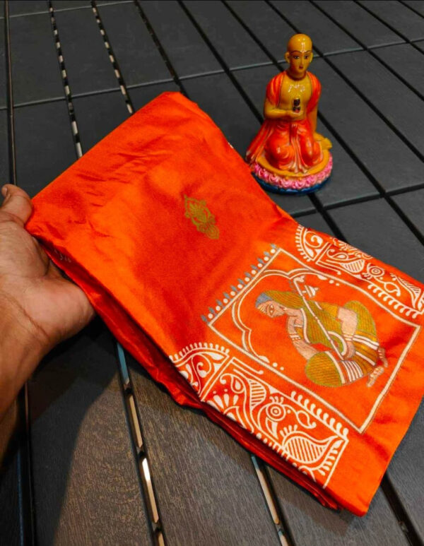Introducing a Vibrant Masterpiece: Handcrafted Tussar Silk Orange Saree