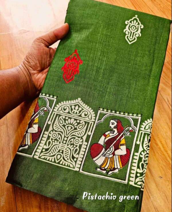 Handcrafted Tussar Silk Saree in Pistachio Green – Exquisite Artisan Craftsmanship
