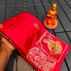 Red Tussar Silk Handcrafted Saree – A Symphony of Tradition and Luxury