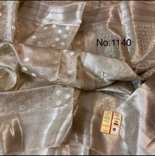 Exclusive Silver Handcrafted Banarasi Organza Saree with Intricate Zari Weaving Buti