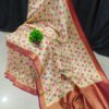 Elegant Handcrafted Off-White Paithani Silk Saree with Magenta Border and Intricate Meena Work – Includes Blouse Piece