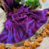 Purple Pure Raga Tissue Silk Handcrafted Sari - Free Size