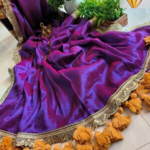 Purple Pure Raga Tissue Silk Handcrafted Sari - Free Size