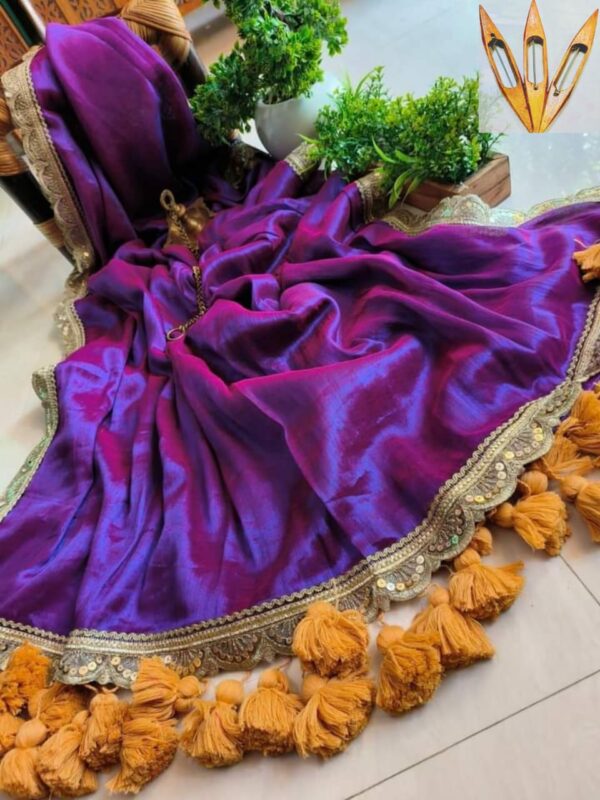 Purple Pure Raga Tissue Silk Handcrafted Sari - Free Size