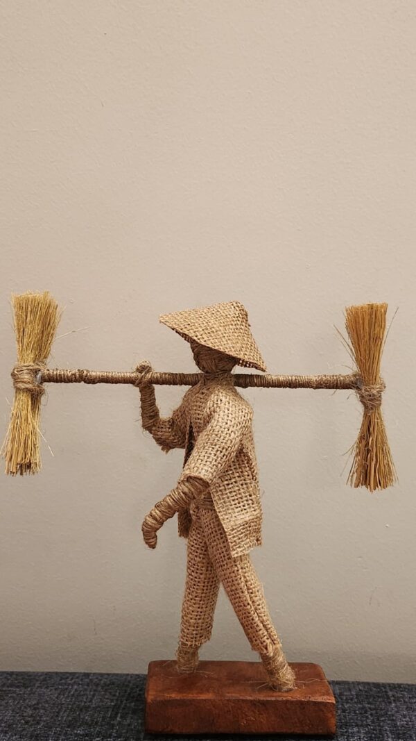 Handcrafted 8-Inch Paddy Man Idol - Eco-Friendly Jute and Bamboo Home Decor