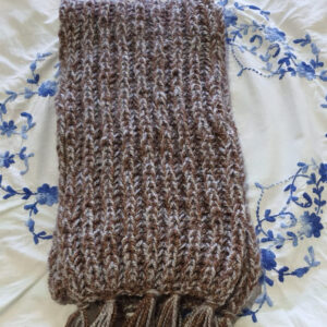 Hand-Knitted Woolen Muffler with Brown & Grey Stripes - 185x17 cm, Cozy & Stylish