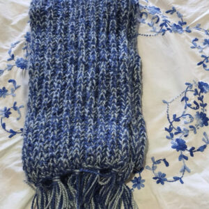 Hand-Knitted Woolen Muffler - Blue & Grey Stripes, 185x17 cm