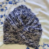 Hand-Knitted Woolen Cap with Blue & Grey Stripes - 23cm Depth, 21cm Diameter