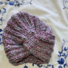 Cozy Hand-Knitted Woolen Cap – Pink & Grey Striped | Warm & Stylish Winter Hat