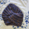 Hand-Knitted Woolen Cap with Blue & Brown Stripes - Cozy, 23cm Depth, 21cm Diameter