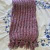 Hand-Knitted Pink & Grey Striped Woolen Muffler – 185x17 cm