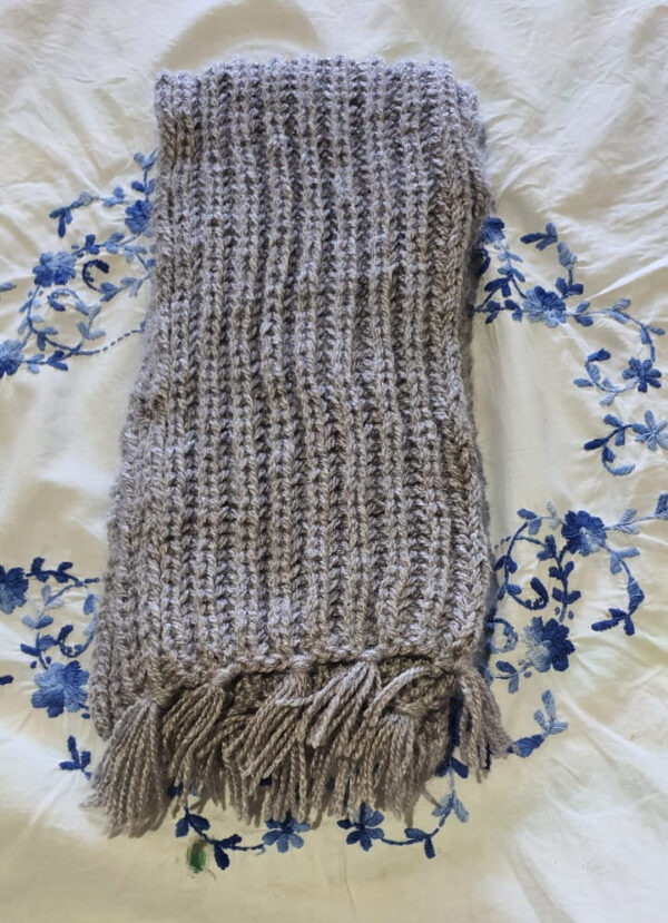 Cozy Hand-Knitted Woolen Muffler – Classic Grey | 185 x 17 cm, Soft & Stylish