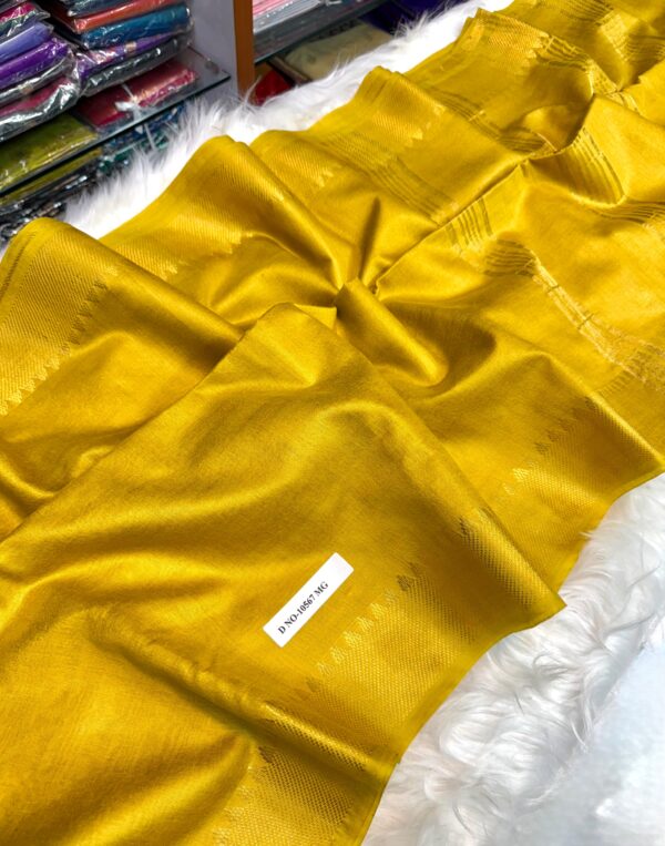 Handcrafted Golden Yellow Bapta Tasar Mangalgiri Saree with Gold Detailing & Blouse Piece