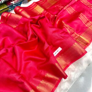 Elegant Handwoven Bapta Tussar Mangalgiri Saree in Bright Pink with Blouse Piece