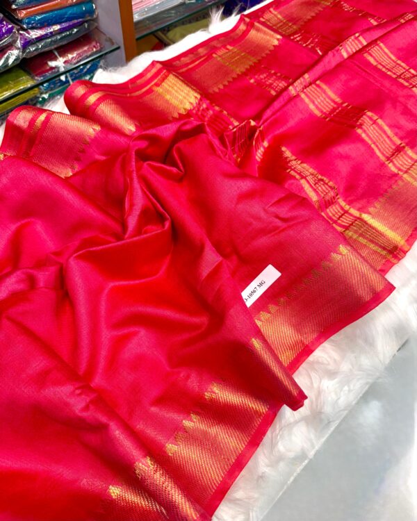 Elegant Handwoven Bapta Tasar Mangalgiri Saree in Bright Pink with Blouse Piece