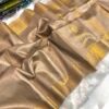 Handwoven Light Brown Bapta Tussar Mangalgiri Silk Saree with Gold Zari Border & Blouse Piece – Free Size