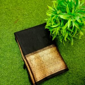 Handcrafted Maslin Organza Black Saree with Matching Blouse Piece | Free Size | Elegant & Lightweight Party Wear