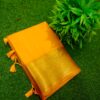 Handcrafted Vibrant Yellow Maslin Organza Saree with Golden Zari Edging & Matching Blouse Piece