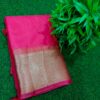 Golden Grace in Pink – Handcrafted Maslin Organza Saree with Matching Blouse