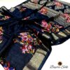 Navy Bloom – Handcrafted Soft Bapta Silk Saree with Blouse Piece & Digital Florals design