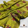 Soft Olive Green Floral Bapta Silk Saree with Blouse – Handcrafted & Lightweight