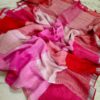 Rose Raga – Handcrafted Pure Linen Check Saree in Shades of Pink & Red with Blouse Piece