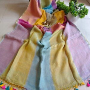 Handcrafted Pure Linen Check Saree in Soft Pastel Shades with Blouse Piece