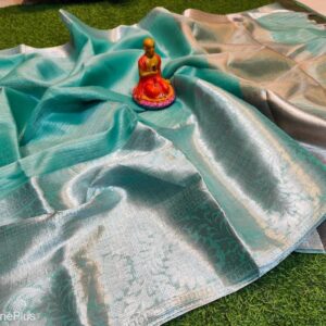 Handcrafted Sea Green Banarasi Kota Tissue Saree with Blouse Piece | Premium Zari Work