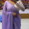 Handcrafted Pure Chiffon Light Lavender Saree with Blouse Piece | Super Soft & Elegant Drape