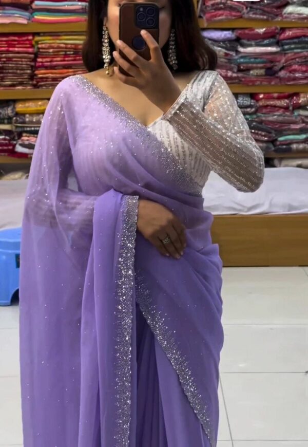 Handcrafted Pure Chiffon Light Lavender Saree with Blouse Piece | Super Soft & Elegant Drape