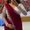 Regal Maroon Handcrafted Chiffon Saree – Ultra-Soft Bridal & Festive Wear (Free Size)