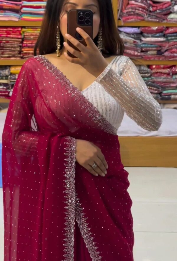 Handcrafted Pure Chiffon Rani Pink Saree with Blouse Piece | Ultra-Soft & Elegant Drape