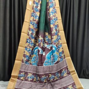 Golden Aura: Handcrafted Bapta Tissue Saree with Abstract Pattern & Blouse Piece