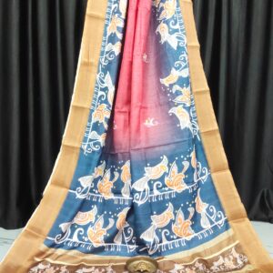 Desert Glow: Handcrafted Soft Bapta Tissue Saree in Golden Tan with Artistic Abstract Design
