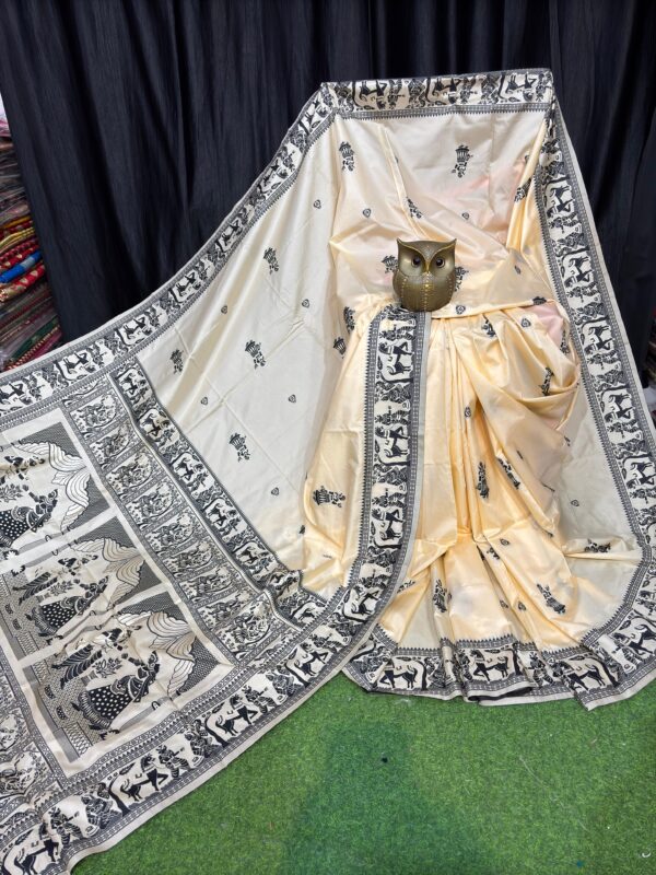 Ivory Noir Cream & Black Handcrafted Bishnupuri Silk Saree