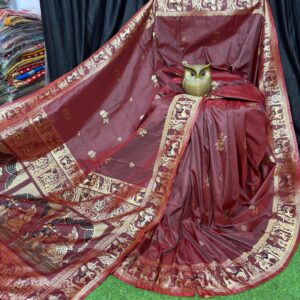 Heirloom Grace – Handcrafted Maroon Bishnupuri Silk Saree