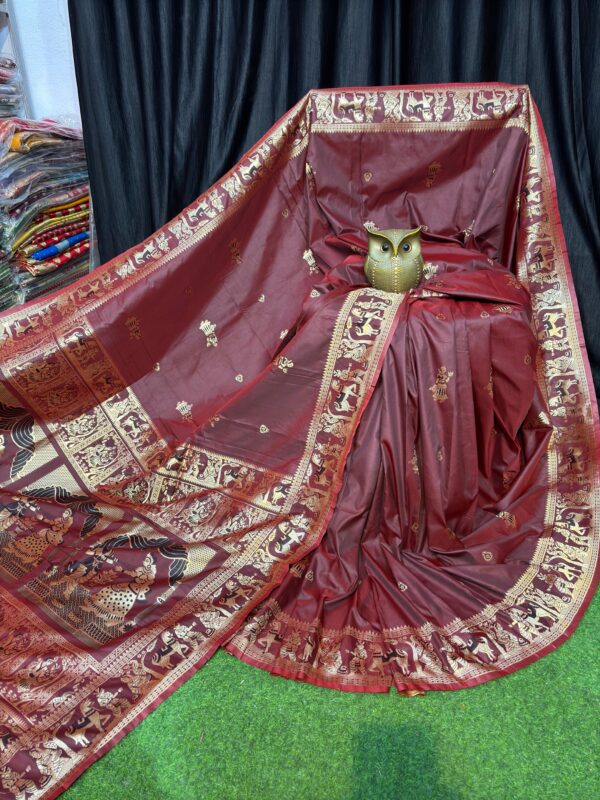 Heirloom Grace – Handcrafted Maroon Bishnupuri Silk Saree