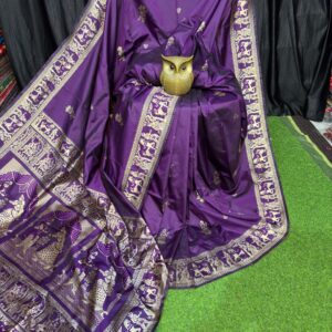 Royal Amethyst Purple & Gold Handcrafted Bishnupuri Silk Saree