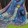 Indigo Aura – Handcrafted Bishnupuri Silk Saree with Golden Detailing