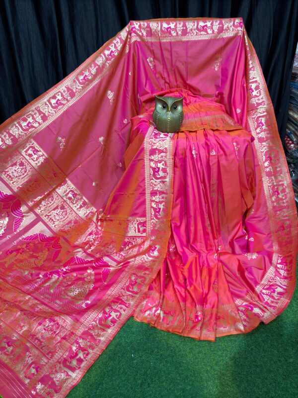 Blush Royale Pink & Gold Handcrafted Bishnupuri Silk Saree