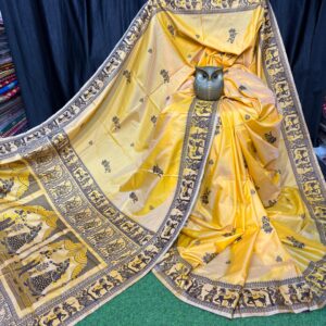 Golden Dusk Yellow & Black Handcrafted Bishnupuri Silk Saree